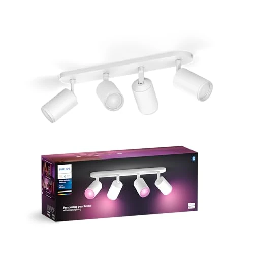 Philips Hue White & Color Ambiance Fugato Spot 4 flg. weiß 4x350lm, dimmbar, 16 Mio. Farben, steuerbar via App, kompatibel mit Amazon Alexa (Echo, Echo Dot)