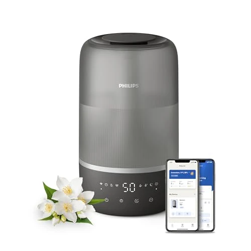 Philips Smart Humidifier - Compact but powerful with Sky High Mist, up to 32 hours of battery life, quiet with sleep setting and night light, for up to 41 m² (HU1510/03)