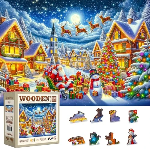 Offre limitée : WOODEN.CITY Puzzles de Noël en Bois 1000 pièces – Le Voyage Joyeux du Père Noël – Fabriqué en UE – 54 x 39,4 cm de 39.89 EUR à 37.90 EUR (remise 5%)