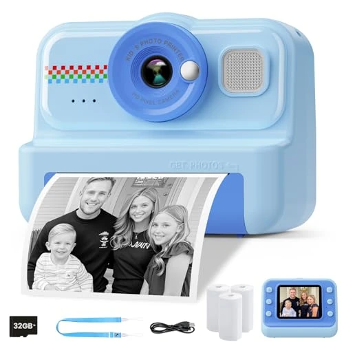 Limited-time offer: HiMont Kids Camera Instant Print, 1080P Instant Print Camera for Kids with 32GB Card & 3 Rolls Paper, Selfie Digital Camara, Funny Toys Gifts for Boys & Girls Age 3-12 (Blue) from 39.99 GBP to 39.99 GBP (save 0%)
