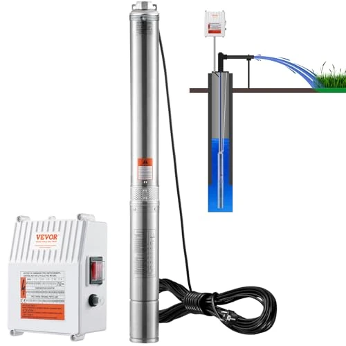 Offerta a tempo: VEVOR Pompa Sommergibile per Pozzi Profondi, IP68 1500 W 230 V 60 Hz, Massima Portata 9,8 m³/h Prevalenza 108 m, Cavo 19,4 m Scatola Controllo, Acciaio Inox per Irrigazione Industriale Uso Domestico - 5% da 193.90 € a 183.90 €