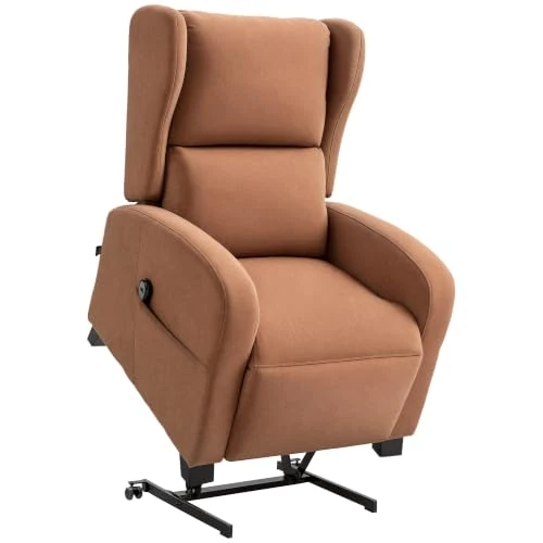 Offerta a tempo: HOMCOM Poltrona Elettrica Alzapersona Reclinabile 160°, Marrone Scuro | 2 Ruote Universali, Poltrona Relax Elettrica in Tessuto, Telecomando, Poggiapiedi, Tasche Laterali - 21% da 343.95 € a 271.23 €
