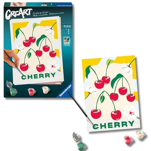 Ravensburger - Creart Adultos Serie Trend D: Cherry Poster | Pintar Por Numeros Adultos | Kit Manualidades Adulto | Colorear Por Numeros Adulto Que Incluye Pintura Y Lienzo 18x24cm