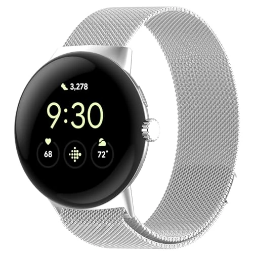 Limitiertes Angebot: Haofun Metall Ersatzarmband Kompatibel mit Google Pixel Watch 3 41mm Armband Damen/Herren, One-Click Magnetisch Einstellbar Armbänder aus Edelstahl für Google Watch 3 41mm - Silber von 5.99 EUR auf 2.99 EUR (Spare 50%)