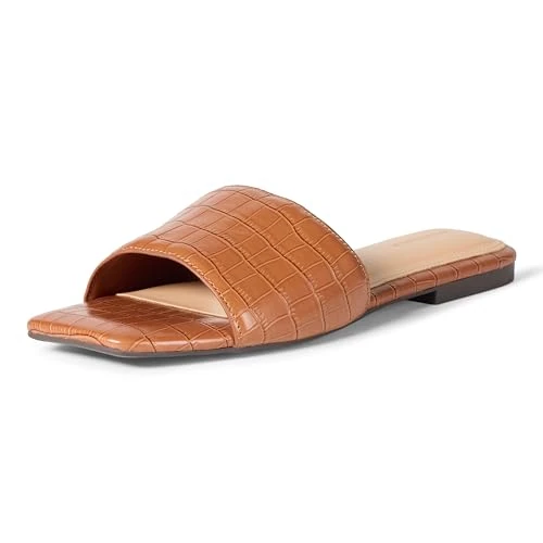 Zeitlich begrenztes Angebot: Amazon Essentials Damen Slide-Sandalen, Hellbraunes Krokodilimitat, 44 EU von 21.40 € auf 16.60 € (22% Rabatt)