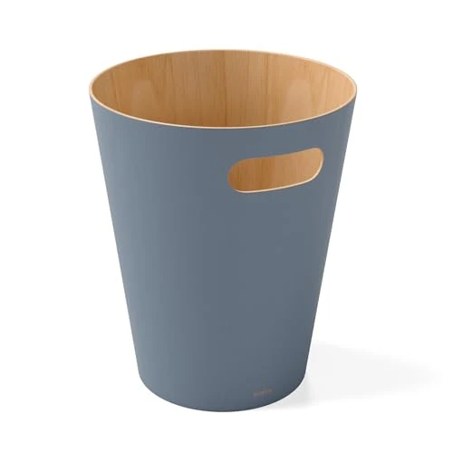 Umbra Woodrow 2-Gallon Modern Wooden Trash Can Wastebasket, Attractive Bin for Garbage or Recycling, Suitable for Home or Office, Slate Blue
