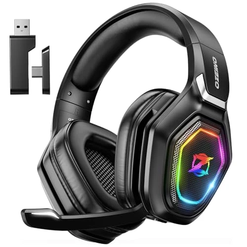 Draadloze gaming-hoofdtelefoon met microfoon, 2,4 GHz, 2,4 G USB-zender en type C, 30 uur batterijduur, gaming-hoofdtelefoon voor PS5, PS4, pc