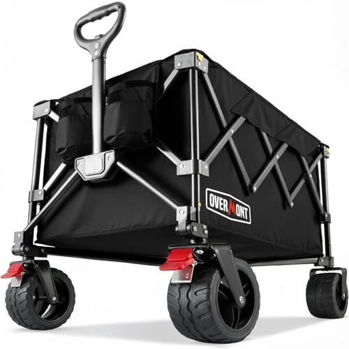Oferta limitowana: Overmont Składany Wózek Festiwalowy - 150 kg, Duża Pojemność, Na Plażę, Do Ogrodu, Na Piknik, Zakupy - Wytrzymały z Regulowanym Uchwytem, Kółkami Terenowymi i Hamulcem, Czarny z 442.73 zł na 442.73 zł (oszczędź 0.00%)