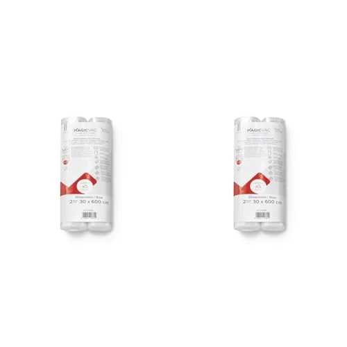 Offerta a tempo: Magic vac, 2 Rotoli Sottovuoto per Alimenti 30x600cm Rigati e Brevettati, Multistrato e Resistenti, in Materiale Privo di BPA Adatto al Contatto con gli Alimenti, Made in Italy (Confezione da 2) - 32% da 43.80 € a 29.80 €