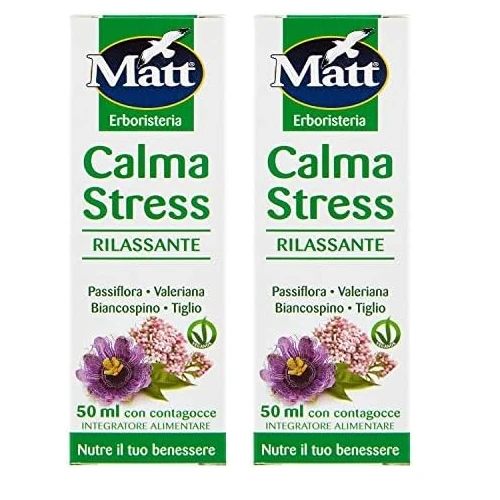 Matt, Calma Stress, Integratore Alimentare Rilassante con Passiflora, Valeriana, Biancospino e Tiglio, Favorisce il Rilassamento e il Sonno, Utile per Calmare Ansia e Stress, 50 ml (Confezione da 2)
