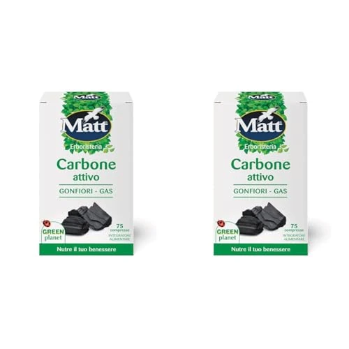 Matt, Carbone Attivo Vegetale, Integratore Alimentare a Base di Carbone Attivo Vegetale, Utile per Contrastare il Gonfiore Addominale, Confezione da 150 Compresse, 37,8 g
