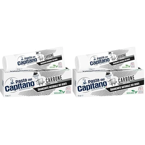 Offerta a tempo: Pasta del Capitano, Dentifricio Carbone Vegetale Attivo Bio, Sbiancante Naturale dei Denti in Pasta Nera, Efficace contro le Sostanze che Macchiano lo Smalto, 100% Made in Italy, Tubetto da 75 ml - 34% da 2.98 € a 1.98 €