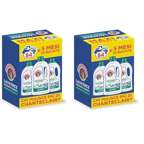 Chanteclair - Detersivo per Lavatrice, Profumo Muschio Bianco, Formula Concentrata, con Vero Sgrassatore - 3 Flaconi da 1260 ml (Confezione da 2)