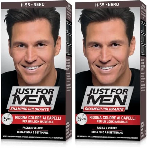 Offerta a tempo: Just For Men Colorante In Gel, Tinta Semipermanente Per Capelli Uomo, Senza Ammoniaca, Con Cheratina E Vitamina E, Colore Nero, H55 (Confezione da 2) - 79% da 19.80 € a 4.20 €