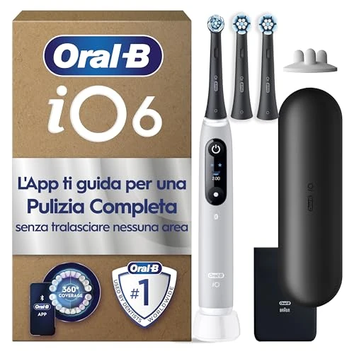 Offerta a tempo: Oral-B iO 6 Spazzolino Elettrico Ricaricabile Grigio, 3 Testine Oral B Di Ricambio, 1 Custodia Da Viaggio. 1 Spazzolino Elettrico, Pulizia Denti Efficace - 16% da 143.63 € a 119.99 €