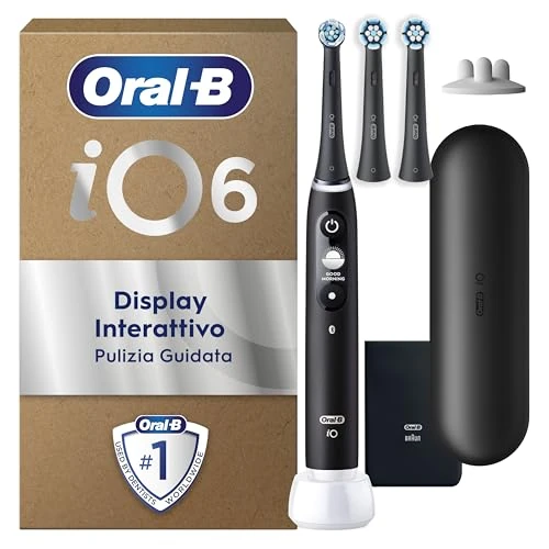 Oral-B iO Series 6 Plus Sensitive Edition Electric Toothbrush, Plus 3 Replacement Toothbrush Heads, 5 Cleaning Modes for Dental Care, Travel Case, Designed by Braun, Black Lava