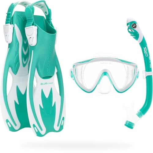 Oferta limitada: CRESSI Tinetto Rocks Dry Set Aqua Green/White [S/M] - Set de Snorkel para Niños con Aletas Cortas Ajustables, Máscara de Silicona y Tubo Seco, Verde Agua/Blanco, S/M de 59.99 € a 59.99 € (ahorro 0.00%)
