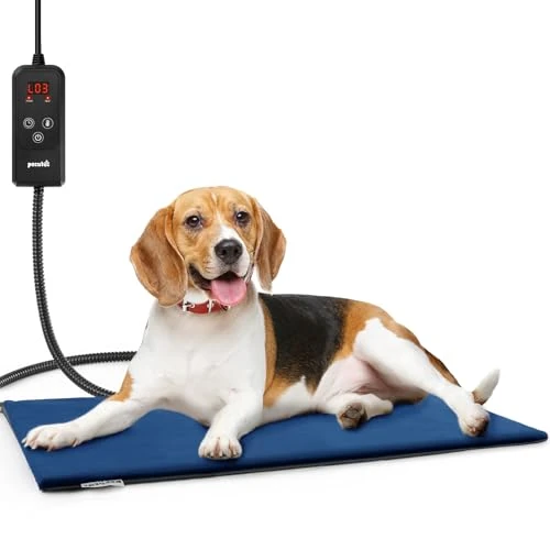 pecute Pet Heat Pad, 6 Adjustable Temperatures & Timer Controller Electric Heating Pad Waterproof with Removable Flannel Cover and Flame Retardant Cotton, Soft Cosy for Cats and Dogs (L,70x40cm)
