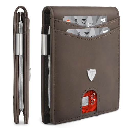 Mens Wallets Slim RFID Blocking Faux Leather Wallets Mens with up to 12 Credit Card Holder, Strong Money Clip & ID Window Minimalist Bi-Fold Wallets for Men UK with Gift Box (11,3 x 8,5 x 1,8 cm)