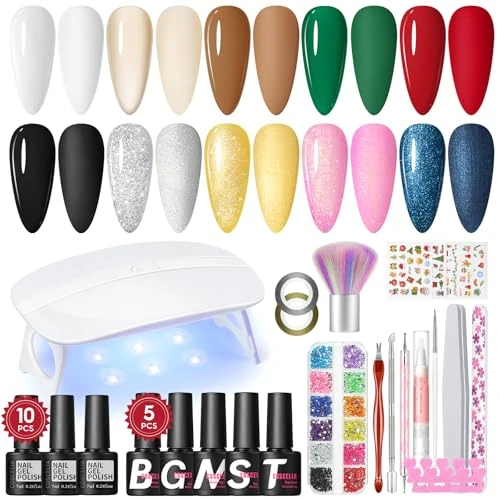COSCELIA UV Nagellack Set mit UV Lampe,10 Farben Gel Nagellacks Starterset mit 5 Stück Base und Top Matte Coat Gelnägel Kit Nägel Selber Machen Nagelstudio Gel Nägel Selber Set