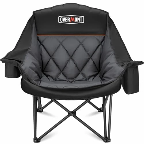 Zeitlich begrenztes Angebot: Overmont Übergroßer Klappbar Campingstuhl Campingsofa - bis 204KG Belastbar - Faltbar Campingsessel Gepolstert mit Getränkehalter Kühltasche hoher Rückenlehne für Outdoor Indoor Camping Garten Schwarz von 89.99 € auf 89.99 € (
