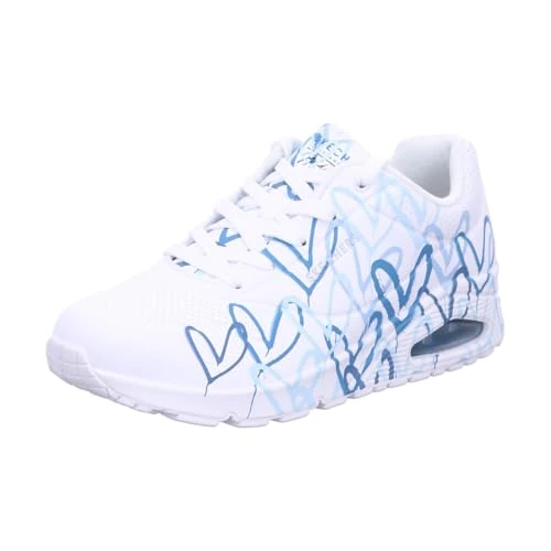 Offre limitée : Skechers Femme Uno Spread The Love Trainers, White Duraleather/Blue Heart Print Trim, 39 EU de 99.95 € à 69.97 € (30% de remise)