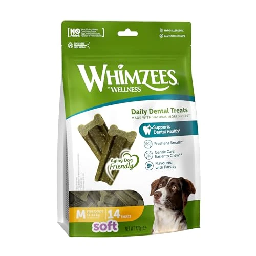 WHIMZEES Bâtonnets Soft M, 14 Pièces – Taille M, Friandises pour Chiens Âgés de Taille Moyenne, Naturelles & sans Céréale, Végétariennes, sans Sucre Ajouté