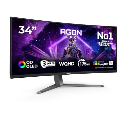 Oferta limitada: AOC Agon Pro AG346UCD Monitor Curvo 34" UWQHD, 175Hz, QD-OLED, 0.03 ms GtG, HDR400 TrueBlack, Adaptive Sync., G-Sync Compat., Altavoces, Altura Ajustable (2X HDMI 2.0, 1x DP 2.0, USB-Hub), Negro de 429.48 € a 429.48 € (ahorro 0.00%)