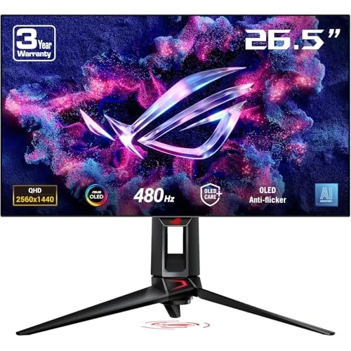 Offerta a tempo: ASUS ROG Swift OLED PG27AQDP Monitor 27", Quad HD WOLED (2560x1440), HDMI e DisplayPort, 0,03 ms (GTG), 480 Hz, Compatibile con G-SYNC, OLED Care+, Nero - 19% da 1099.00 € a 886.00 €