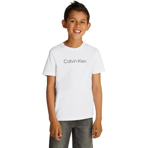 Calvin Klein Unisex INST. Logo SS T-Shirt IU0IU00682 S/S T-Shirt, White (Bright White), 14 Years