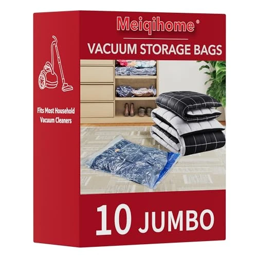 Offre limitee: MEIQIHOME Lot de 10 Sacs Sous Vide Jumbo pour Vêtements, Sacs de Compression Réutilisables et Protecteurs contre les Mites de 22.99 EUR a 22.99 EUR (economie 0%)
