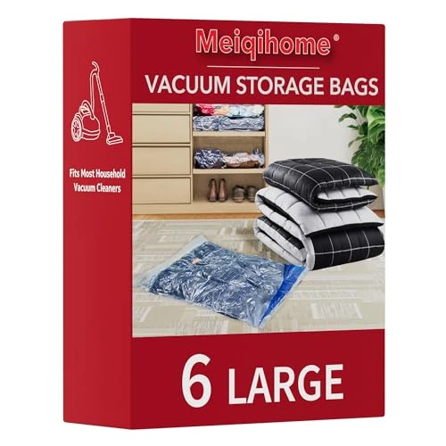Offerta a tempo: MEIQIHOME Set da 6 Sacchetti Sottovuoto Large per Vestiti, Sacchetti Riutilizzabili Salvaspazio per Viaggio e Casa - 26.1% da 22.99 € a 16.99 €
