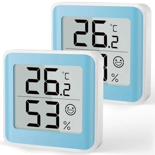 MeesMeek Indoor-Thermometer Feuchtigkeitsmesser-Hygrometer-Monitor mit großem LCD-Digitaldisplay,Komfortanzeige,℃/℉-Umschalter sowie Temperatur-und Feuchtigkeitssensor für Babyzimmer,Treibhaus(2 Pcs)