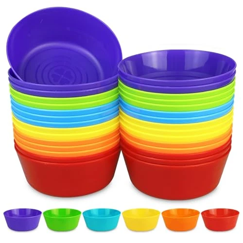 Limited offer: WAIZHIUA 30Pcs Plastic Bowls 300ML/10oz Reusable Plastic Serving Bowls Unbreakable Toddler Bowls Salad Bowl for Kids Party Decor Snack Fruit Dishwasher & Microwave Safe (6 Colours) from 14.99 EUR to 14.24 EUR (save 5%)