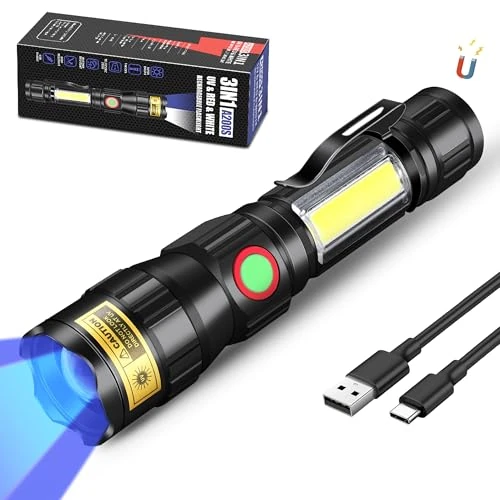 Offerta a tempo: DARKBEAM 365nm UV Torcia elettrica a luce nera LED, 3-in-1 torcia ultravioletta USB-C ricaricabile, luce nera flash potente messa a fuoco per Pet Urine & Rock Detection, polimerizzazione resina - 25% da 19.99 € a 14.99 €