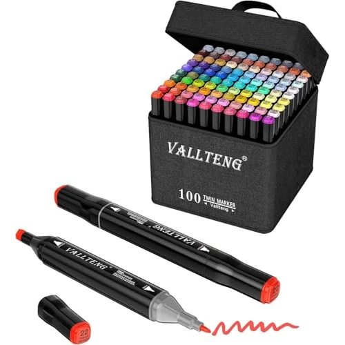 Limited-time offer: Vallteng Alcohol Markers Set 100 Colours,Permanent Art Markers Set,Dual Tips Colouring Pens for Adult Drawing Coloring Illustration Graphic Designing with Carrying Case and Base from 19.99 GBP to 19.99 GBP (save 0%)