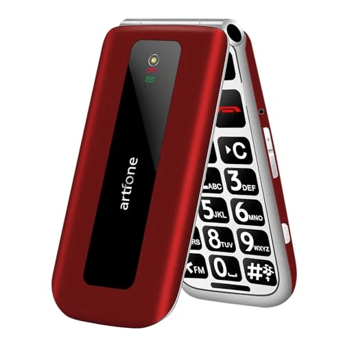 artfone F20 Rosso - Telefono Cellulare per Anziani丨GSM Flip Telefoni Cellulari con Tasti Grandi丨2.4" Display丨Funzione SOS丨Volume Alto丨Doppia SIM丨Batteria da 1300 mAh丨Funzione di orario丨Torcia丨Radio