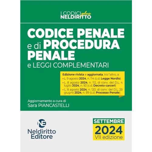 Offre limitée : Codice penale e di procedura penale 2024. Aggiornato alla Legge Nordio. Nuova ediz. de 38.00 € à 38.00 € (0.00% de remise)