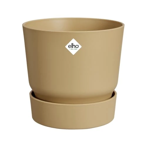 elho Greenville Round 30 - Large Flower Pot with Integrated Water Reservoir - Indoor & Outdoor - 100% Recycled Plastic - Ø 29.5 x H 27.8 cm - Beige/Golden Sand