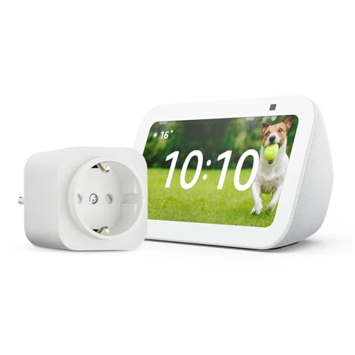 Oferta limitada: Echo Show 5 (Última generación) | Blanco + Amazon Basics Enchufe Inteligente, compatible con Alexa - Kit de inicio de Hogar digital de 120.98 € a 59.99 € (ahorro 50%)