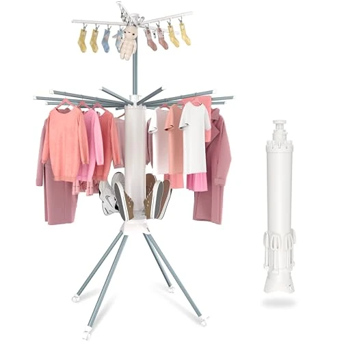 Limited offer: johgee Octopus 3 Tier Clothes Airer, Aluminium & Plastic, Space Saving with Wheels, 6 Shoe Drying Racks, 4 Legs, Portable Vertical Clothes Airer for Indoor & Outdoor Use from 39.49 EUR to 39.49 EUR (save 0%)