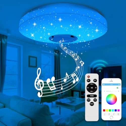 DIKHEE Lampa sufitowa LED, 36 W, RGB, ściemniana, z głośnikiem Bluetooth, pilotem zdalnego sterowania i aplikacją (może nie być dostępna w języku polskim), muzyka, do sypialni, pokoju dziecięcego