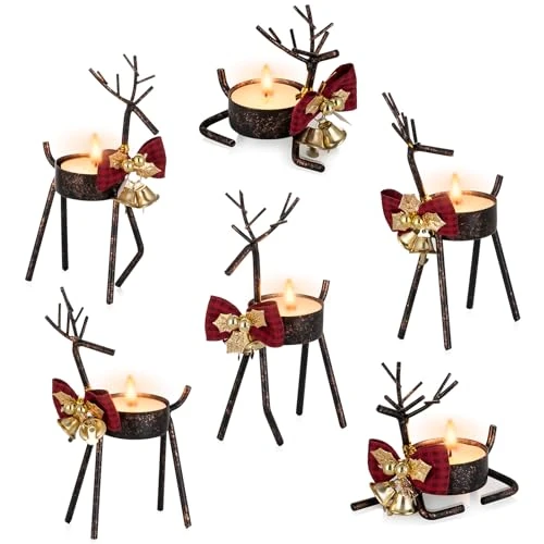 Sziqiqi Ciervo Portavelas para Navidad: Rústico Renos para Centro Mesa - Pequeño Metal para Decoración Hogar Comedor Sala Cocina Chimenea, Negro