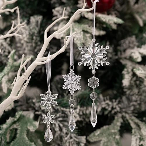 20 stuks kerstdecoratie, kristallen kerstboomversiering, acryl sneeuwvlokken, kerstboomversiering, kerstboom, hangende sneeuwvlokken, hangers voor Kerstmis, feest, bruiloft, winterdecoratie