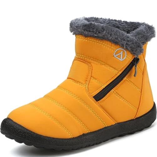 LAZAZAFI Buty śnieżne Buty dla dziewczynek Zimowe ciepłe z podszewką Buty dziecięce Wodoodporne na zewnątrz Antypoślizgowe Płaskie Casual Walking Boots, Żółty 1, 36 EU