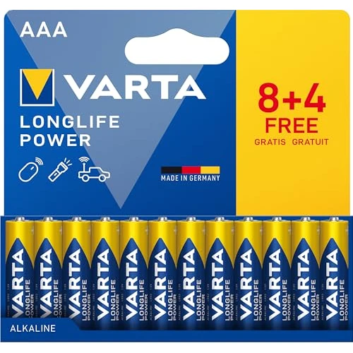 VARTA Longlife Power, bateria alkaliczna, AAA, Micro, LR03, 1,5V, opakowanie 8+4szt., Made in Germany
