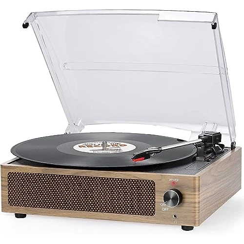 Trynnay Draaitafel met luidspreker - draadloze LP phonograaf met ingebouwde stereo-luidsprekers, 3-speed riemaandrijving, vinyl platenspeler, retro cyaan