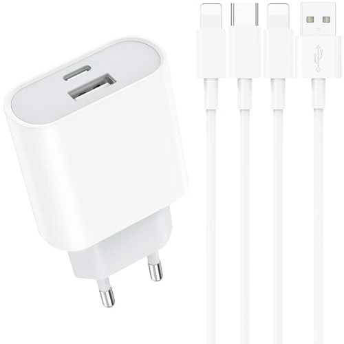 Schnellladegerät und Ladekabel for iPhone - 20W Ladegerät mit 2M Schnellladekabel Compatible for iPhone 14 13 12 11 Pro Max Plus Mini XS XR X SE 8 7 6S 5S Type C Netzteil USB C Charger Piarhlie