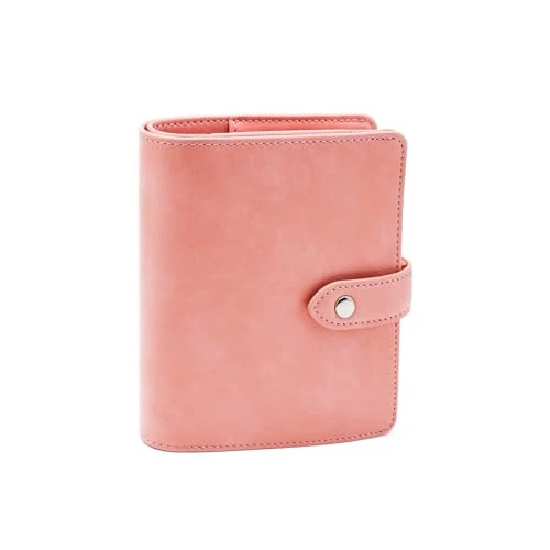 Offerta a tempo: XiowDow Portafoglio rosa per contanti, mini portafoglio economico A7, raccoglitore con copertina in pelle PU, piccolo taccuino a 6 anelli, organizzatore con chiusura a bottone A7 per contanti, buste - 26% da 25.40 € a 18.67 €