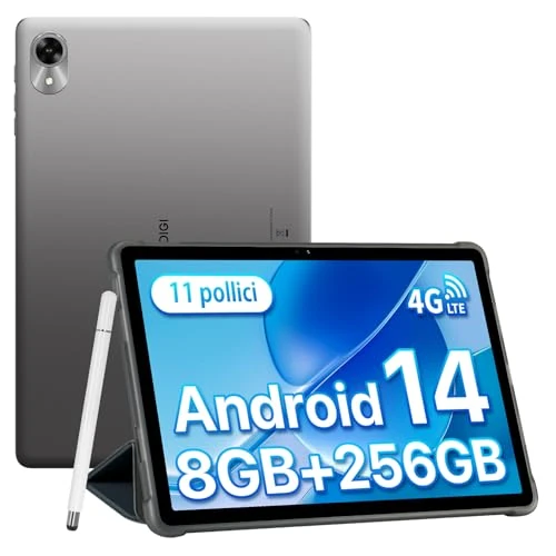 Offerta a tempo: UMIDIGI Tablet Android 14, 11 Pollici 8(4+4) GB RAM+256GB ROM/TF 1TB, 4G Dual SIM, 7200mAh, Octa Core/GPS/13MP/BT5.0/OTG/Face ID, G9 Tab con Penna-Grigio — 27% da 169,99 € a 124,29 €